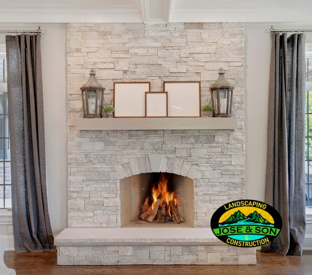Elevate your livingroom with a beautiful white masonry fireplace