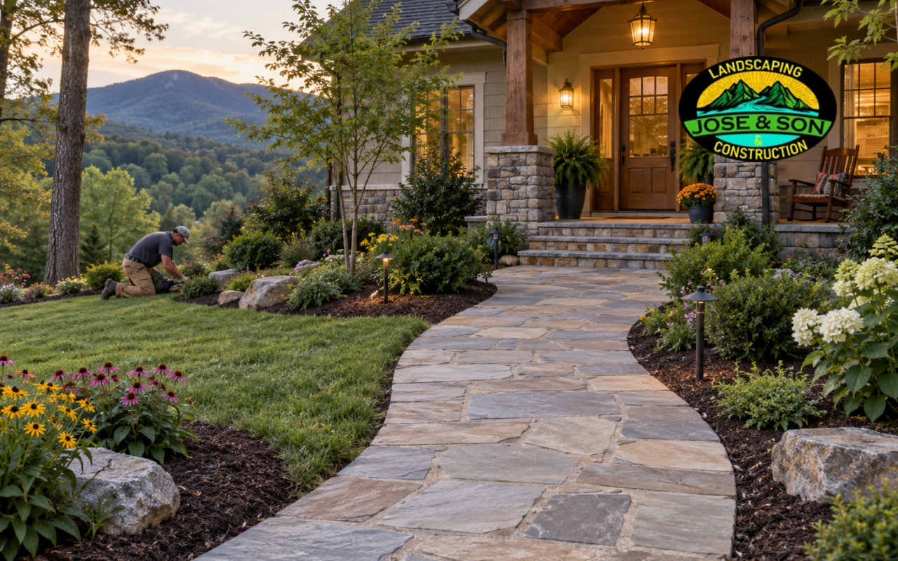 Walkway installation in Spruce Pine, NC leading to a welcoming home entrance